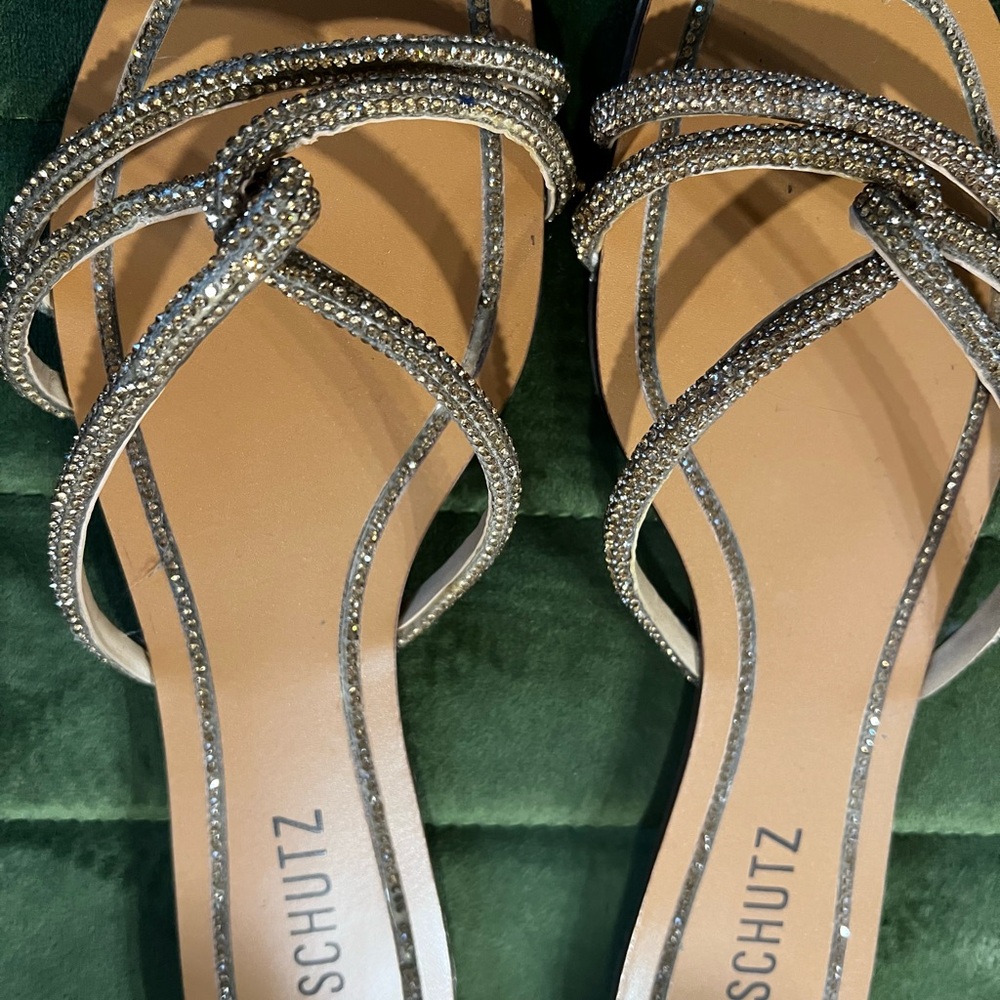 SCHUTZ Silver Rhinestone Strappy Sandals